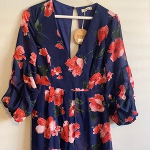 Cute Maxi Dress with short. Size small  color blue with red and pink flowers.New